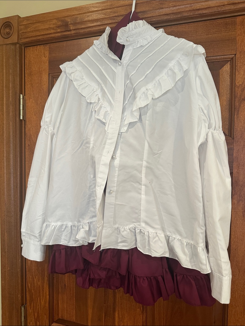 White Ruffle-Trim Button-Front Women's Blouse